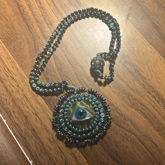 Eyeball 👁️ beaded necklace handmade Halloween 🎃 eye cabochon - Picture 2 of 5
